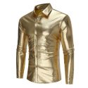 night club wear mens dress shirts slim fit shiny gold coated metallic shirt men long sleeve button down shirt for disco party