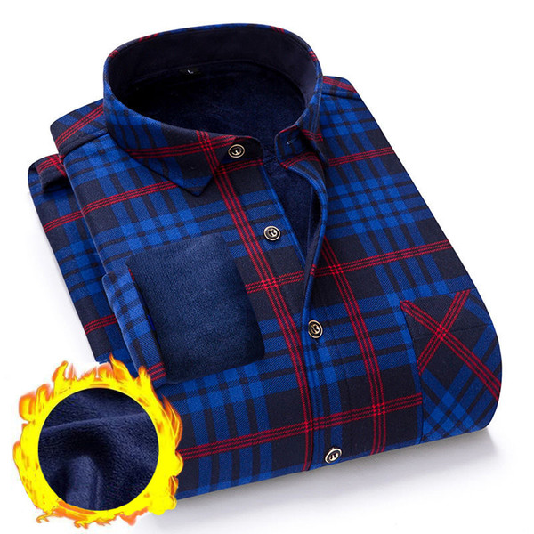 nigrity brand 2020 winter men's shirt man casual thick print lattice 26 colors plus velvet thickening shirt plus size l-4xl