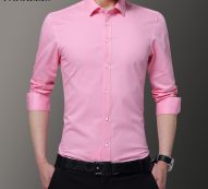 pink slim fit long sleeve mens dress shirts 2020 spring new plus size 8xl shirt for men formal business casual wedding chemise
