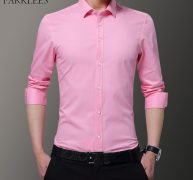 pink slim fit long sleeve mens dress shirts 2020 spring new plus size 8xl shirt for men formal business casual wedding chemise