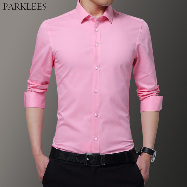 pink slim fit long sleeve mens dress shirts 2020 spring new plus size 8xl shirt for men formal business casual wedding chemise