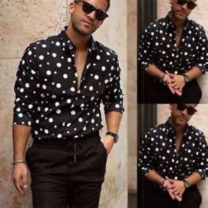 polka dot mens designer shirt autumn long sleeve casual mens dress shirts style homme clothing