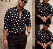 polka dot mens designer shirt autumn long sleeve casual mens dress shirts style homme clothing