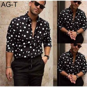 polka dot mens designer shirt autumn long sleeve casual mens dress shirts style homme clothing