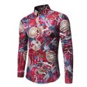 print men’s shirt 2020 casual long-sleeved splicing flower shirt lapel design men’s self-cultivation color large size