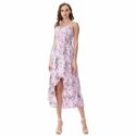 printed summer flower woman with low-cut v-belt asymmetric midi-bottom dress m30561