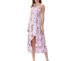 printed summer flower woman with low-cut v-belt asymmetric midi-bottom dress m30561