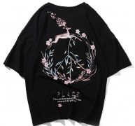 screen printing deer cherry men t shirt harajuku t-shirt short sleeve hip hop o neck t-shirt tshirt man