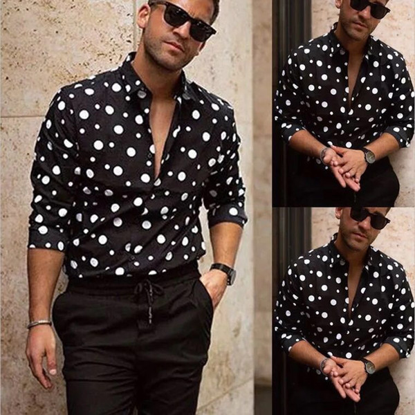 shirt camisa masculina men's shirt camisas hombre chemise homme streetwear cami loose casual long-sleeved polka dot