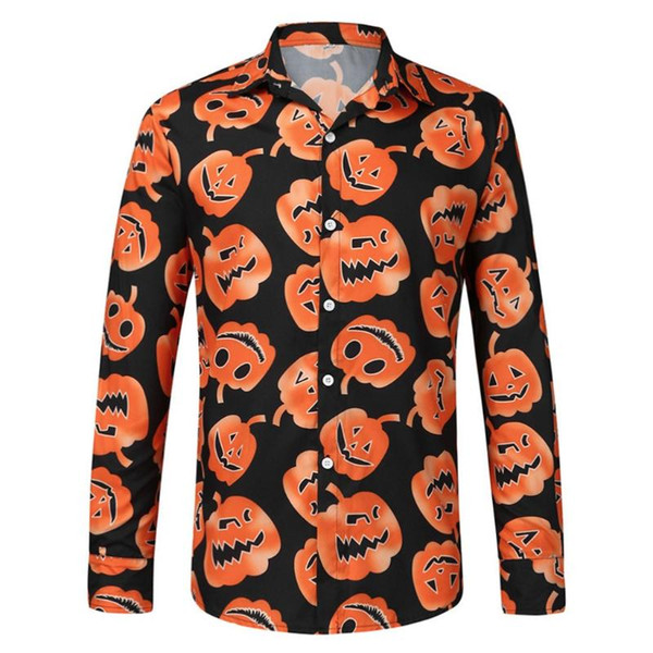 shirt men's shirt men's shirts halloween shirts slim fit long sleeve casual long-sleeved lapel print