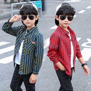 shirts fashion boy shirts spring children clothes red striped long sleeve for big kids teenage cotton turn-down collar shirt 8 12y