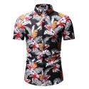 short sleeve blouse men social shirt men’s clothing casual slim fit black camisa masculina hawaiian shirt for men plant flowers