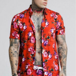 siksilk red all over rose men's shirt