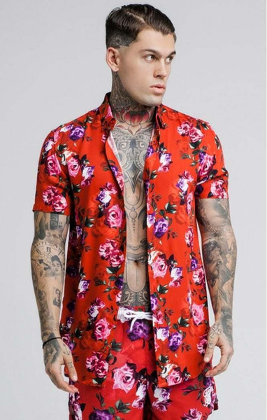 siksilk red all over rose men's shirt