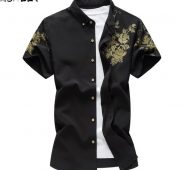 silk cotton men’s shirt 2020 summer fashion printed casual shirt short sleeve slim business men’s size m-7xl