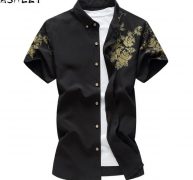 silk cotton men’s shirt 2020 summer fashion printed casual shirt short sleeve slim business men’s size m-7xl