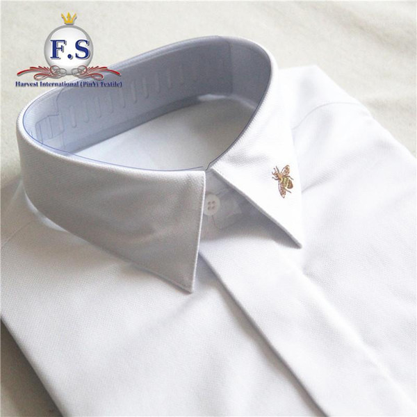 slim fit cotton lycra poplin men dress shirt with bee embroidery at the collar, long sleeve1