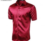 smooth silk satin shirt men 2020 brand new short sleeve mens dress shirts casual slim party wedding prom shiny chemise homme xxl
