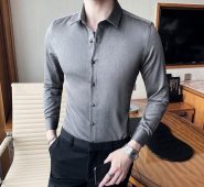 solid long sleeve men dress shirts casual fashion 2020 autumn winter slim fit business formal wear work blouse homme