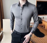 solid long sleeve men dress shirts casual fashion 2020 autumn winter slim fit business formal wear work blouse homme