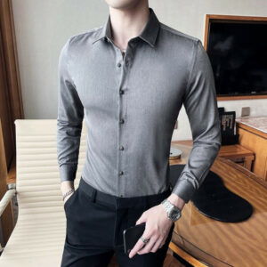 solid long sleeve men dress shirts casual fashion 2020 autumn winter slim fit business formal wear work blouse homme