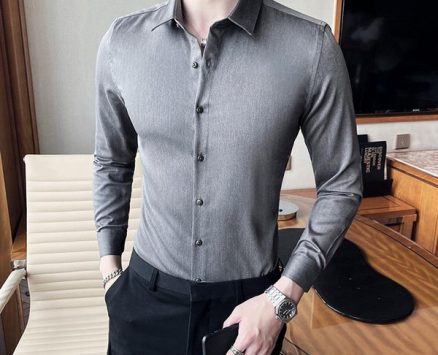 solid long sleeve men dress shirts casual fashion 2020 autumn winter slim fit business formal wear work blouse homme