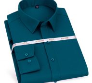 spandex stretch mens dress shirts solid long sleeved soft casual male shirts easy care no breast pocket formal mens work