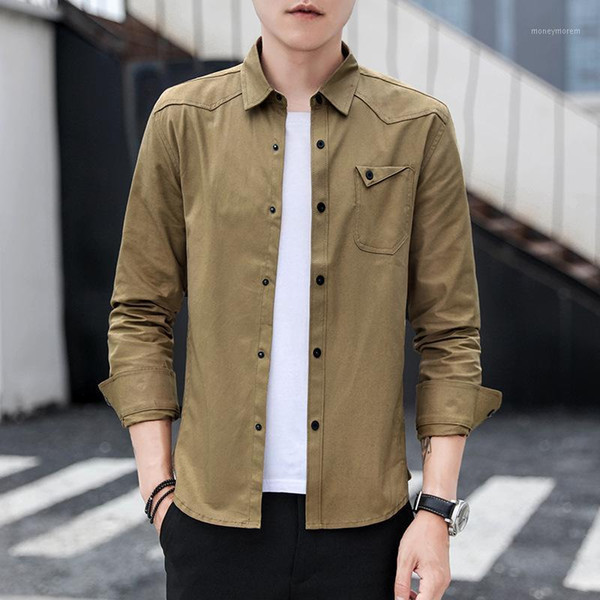 spring and autumn men's shirt fashion solid color long sleeve shirt men's korean version slim casual