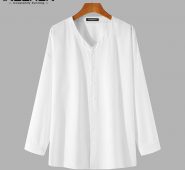 spring men casual shirt solid color v neck long sleeve chic 2021 streetwear blouse breathable button camisa masculina incerun