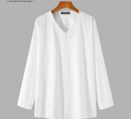 spring men casual shirt solid color v neck long sleeve chic 2021 streetwear blouse breathable button camisa masculina incerun