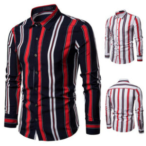 spring new men's shirt fashionable double-color strip body design dynamic men's turn-collar long-sleeve shirt