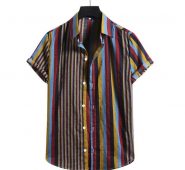 stripe men’s shirts summer cotton linen short sleeve harajuku shirts for men casual button up shirt blouse chemise homme