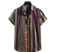 stripe men’s shirts summer cotton linen short sleeve harajuku shirts for men casual button up shirt blouse chemise homme