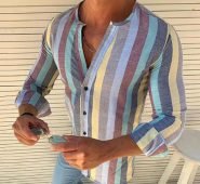 striped casual mens desiger shirts long sleeve mens social and holiday shirt mens fashion clothing