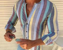 striped casual mens desiger shirts long sleeve mens social and holiday shirt mens fashion clothing