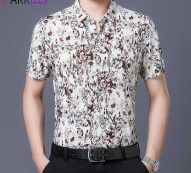 stylish floral print mens dress shirts 2020 summer new slim fit short sleeve shirt men casual smooth milk silk like camisas 4xl