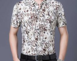 stylish floral print mens dress shirts 2020 summer new slim fit short sleeve shirt men casual smooth milk silk like camisas 4xl
