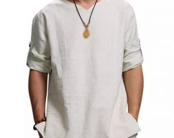 summer autumn men’s shirt literary male youth simple casual long-sleeved solid color pullover regular full collarless1