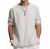 summer autumn men’s shirt literary male youth simple casual long-sleeved solid color pullover regular full collarless1