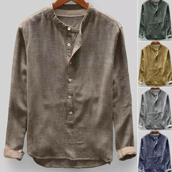 summer casual men's shirt loose linen long sleeve button shirt loose casual shirts new beach style plus size