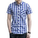 summer fashion shirts men casual short sleeve blue plaid shirt big size men dress shirts 5xl 6xl 7xl