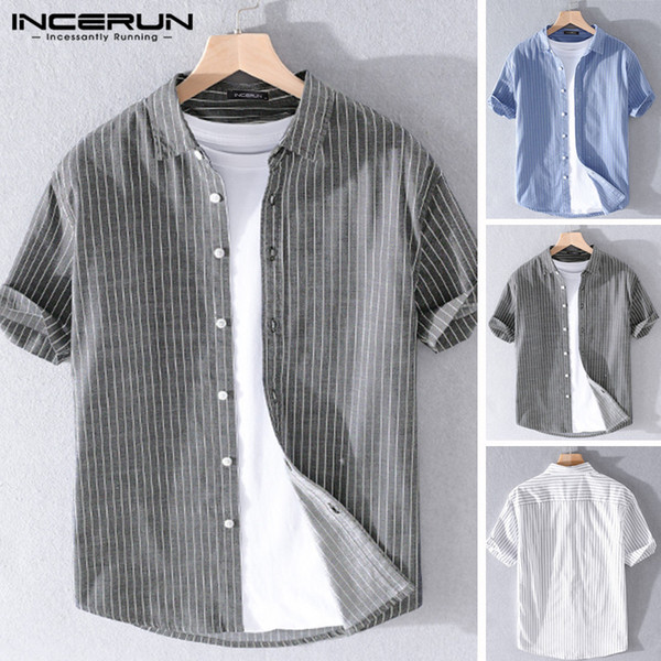 summer men striped shirt brand 2020 short sleeve turn down collar blouse harajuku casual streetwear camisa masculina incerun 7