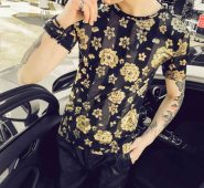 summer men t-shirt brand new slim fit men t shirts with short sleeve hollow slim fit breathable floral tee shirt homme