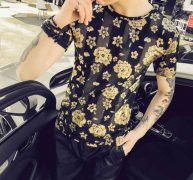 summer men t-shirt brand new slim fit men t shirts with short sleeve hollow slim fit breathable floral tee shirt homme