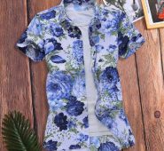 summer men’s shirts camisas hawaiian print slim short sleeve printed shirts men dress turn-down collar blouse camisa hombre