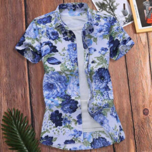 summer men's shirts camisas hawaiian print slim short sleeve printed shirts men dress turn-down collar blouse camisa hombre