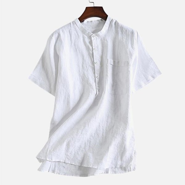 summer men's shirts cool thin breathable solid color button cotton shirt blouse short sleeve shirts clothes camisa masculina