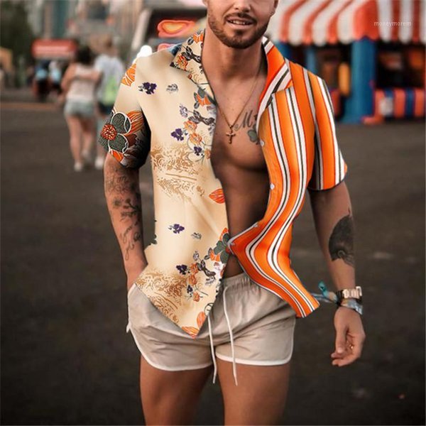 summer men's shirts ethnic style vintage printing short sleeve loose korean clothes casual dress shirts men camisa masculina1