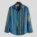 summer men’s shirts ethnic style vintage printing short sleeve loose korean clothes casual linen shirts men camisa masculina