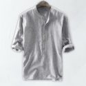 summer men’s shirts home pure color button linen shirts men solid half sleeve retro harajuku for men chemise homme